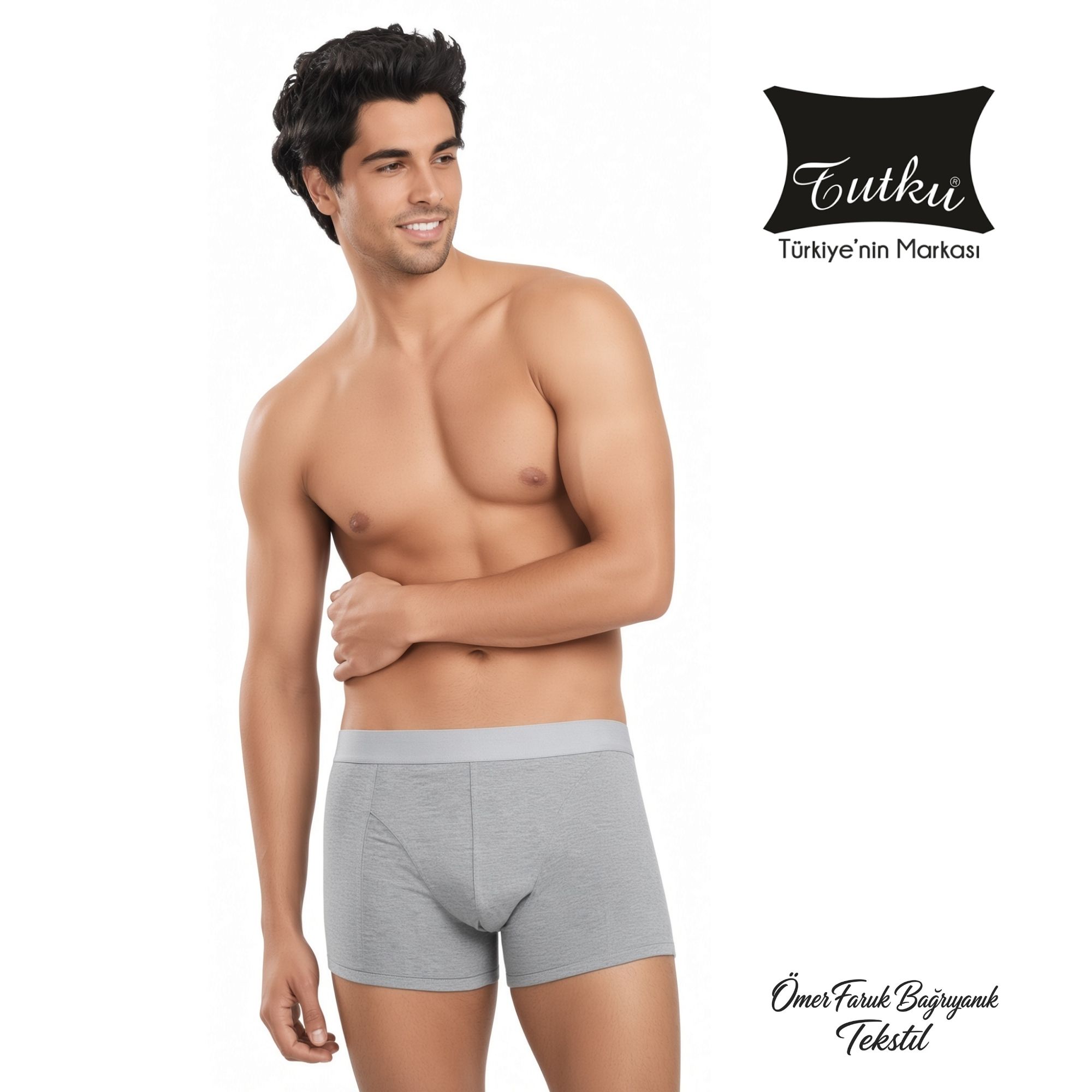Tutku Erkek Likralı Elastan Boxer Gri 0114