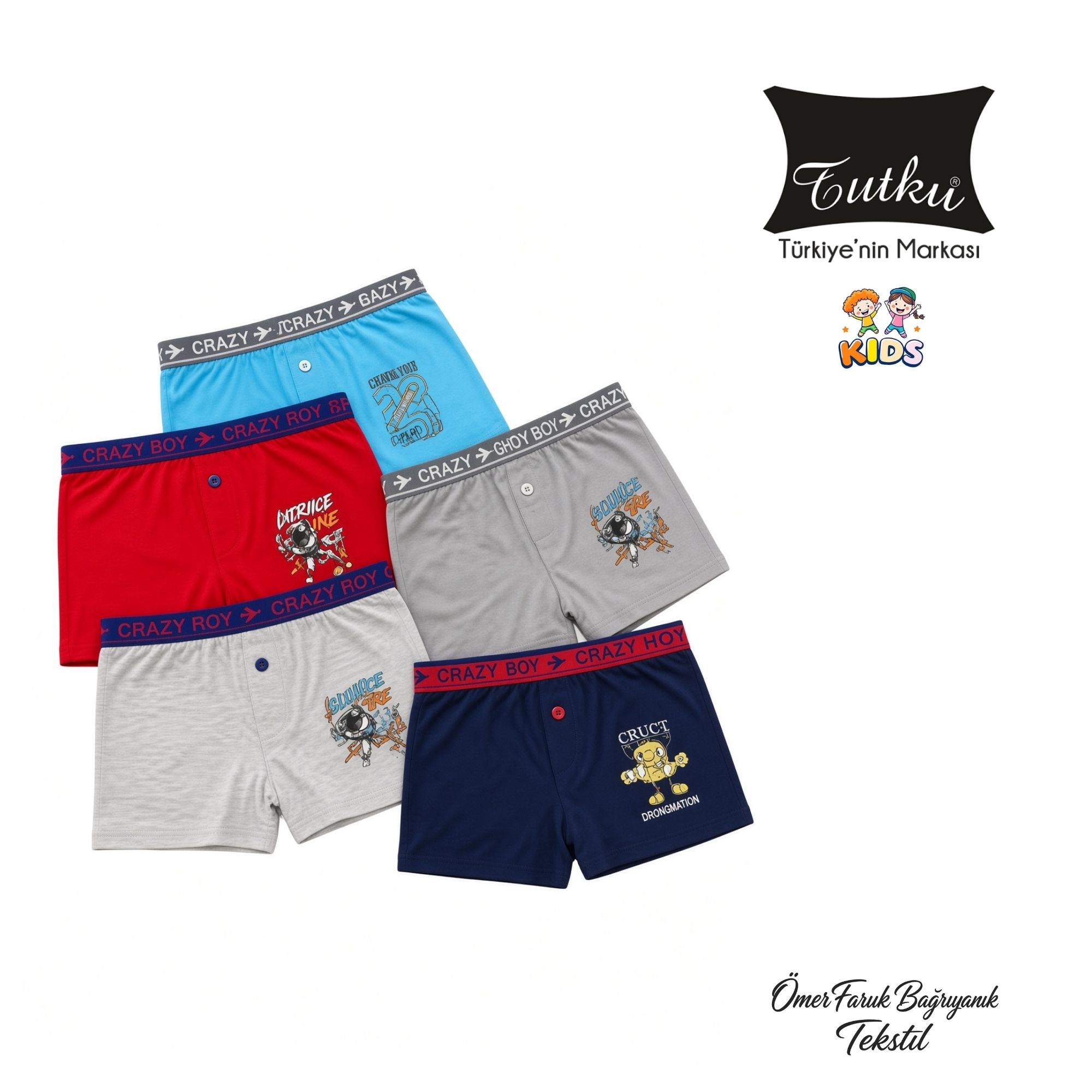 Tutku Çocuk Elastan Baskılı Boxer 0253
