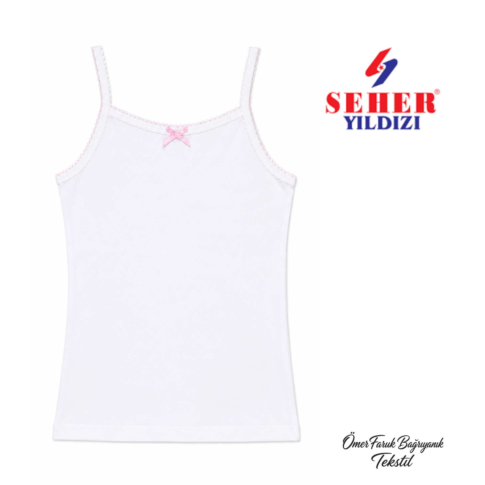 Seher Yıldızı Beyaz Kız Çocuk Oyalı İp Askılı Atlet 0046
