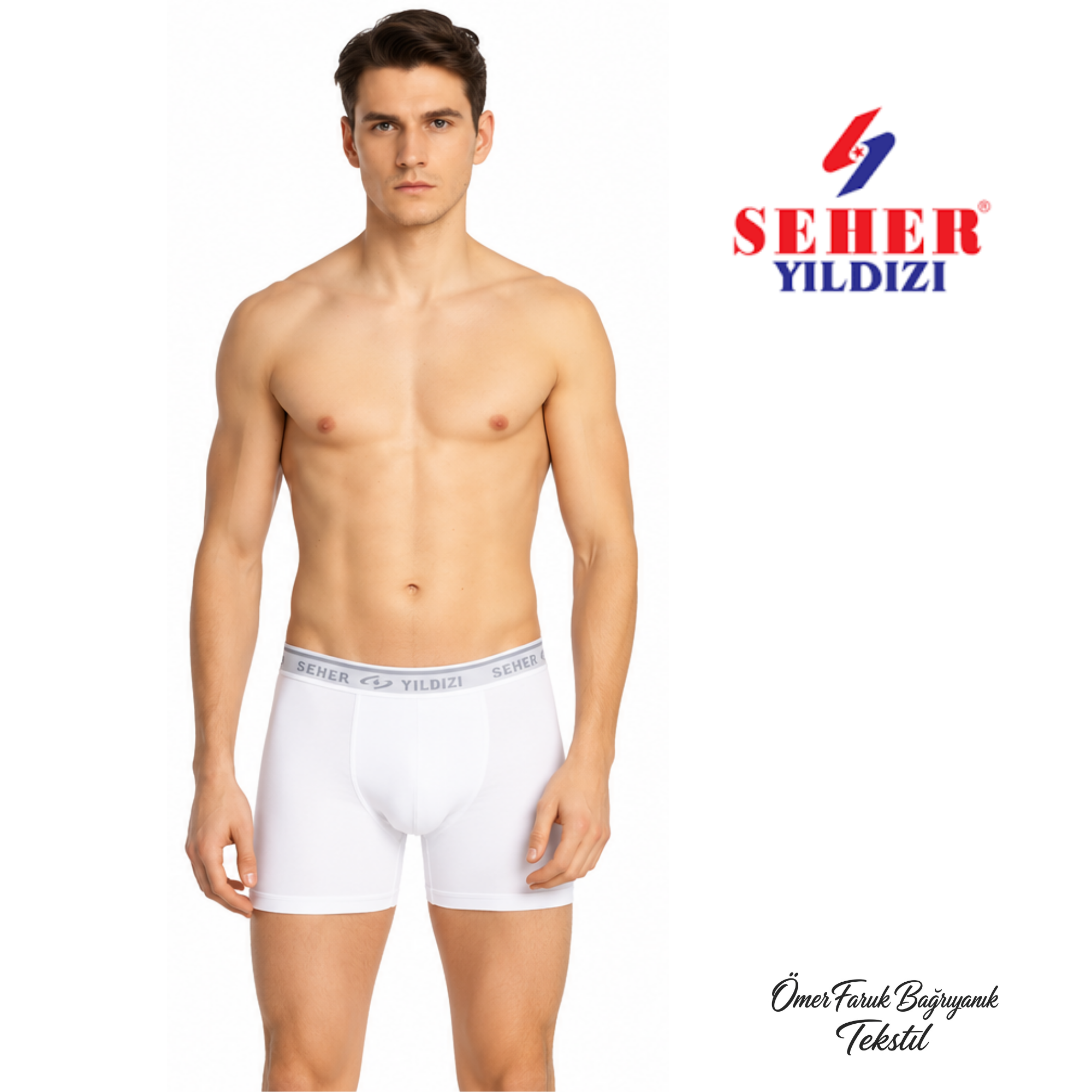 Seher Yıldızı  Beyaz Erkek Likralı Boxer 0060