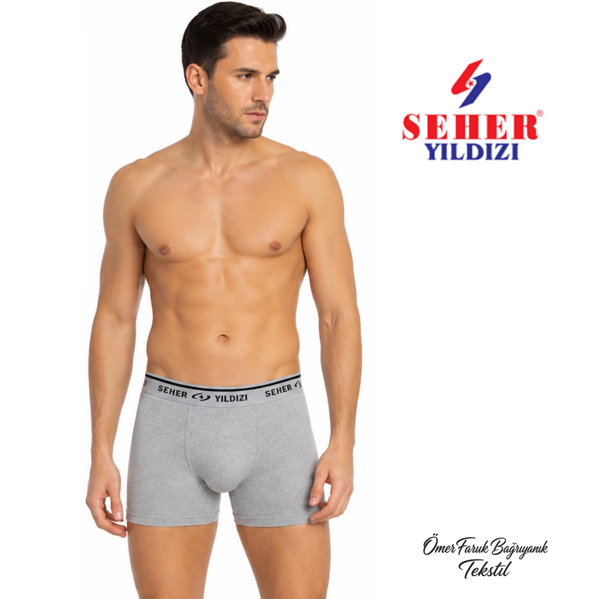 Seher Yıldızı  Gri Erkek Likralı Boxer 0060