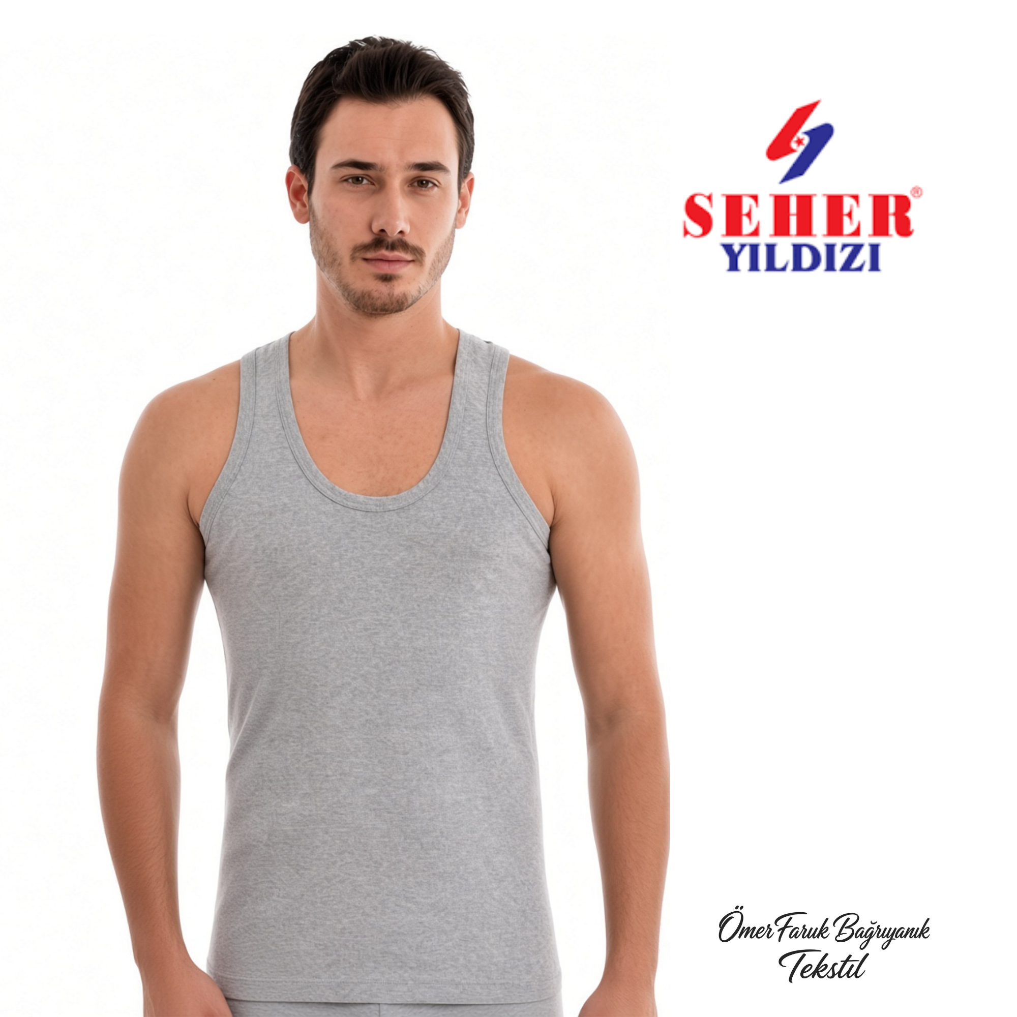 Seher Yıldızı Renkli Penye Atlet Gri 0001