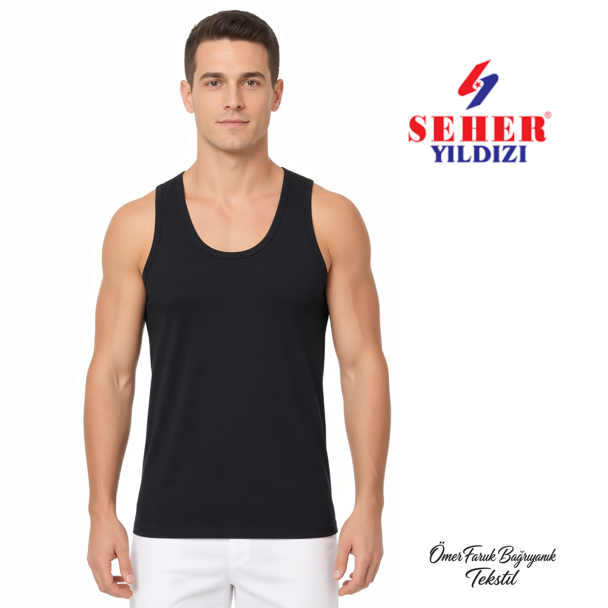 Seher Yıldızı Renkli Penye Atlet Siyah 0001