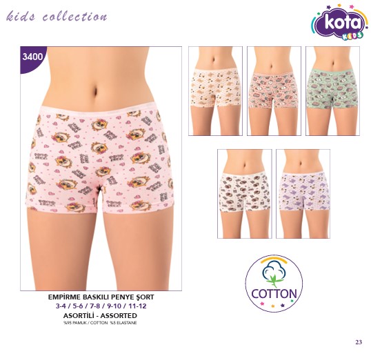 Kota Kız Çocuk Renkli Baskılı Boxer 3400