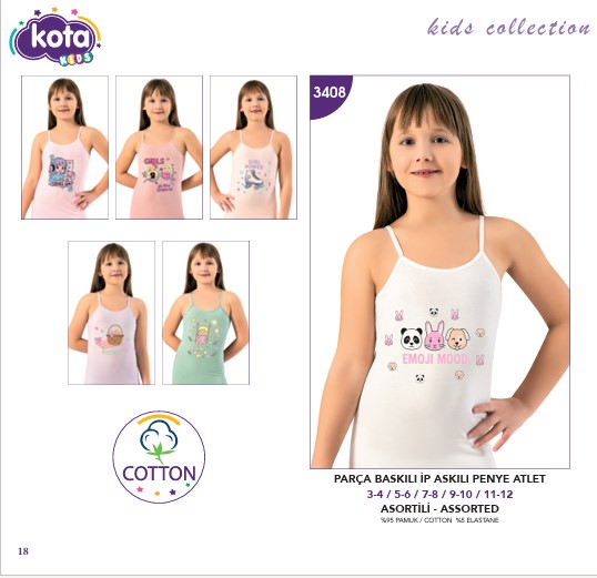 Kota Kız Çocuk Parça Baskılı İp Askı Atlet 3408