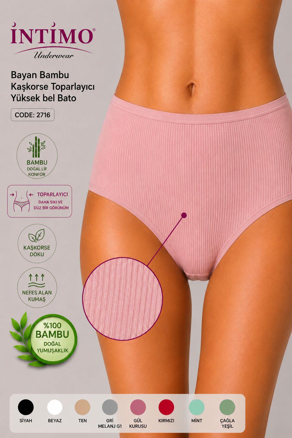 İntimo Bambu Kaşkorse Yüksel Bel Bayan Pembe Bato 2716