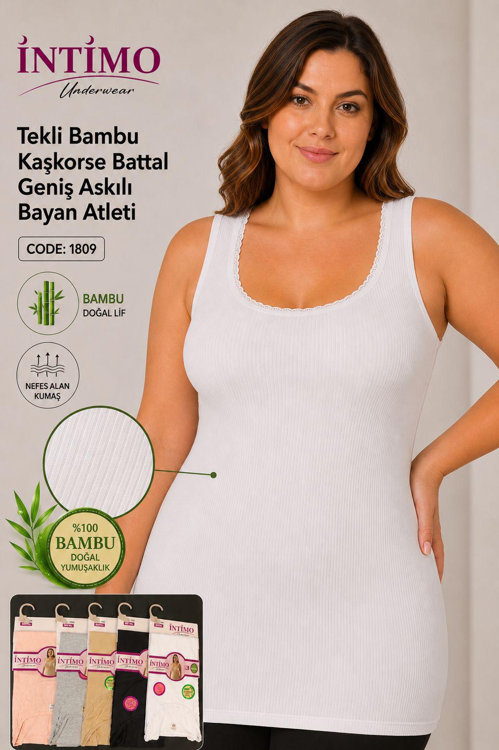 İntimo Battal Beden Bambu Bayan Kaşkorse Geniş Askılı Atlet 1809