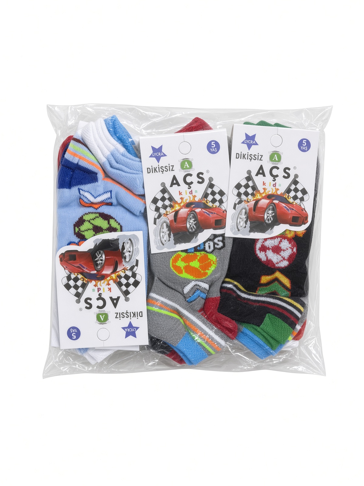 AÇS Kids Assorti Araba Baskılı Erkek Çocuk Dikişsiz Çorap