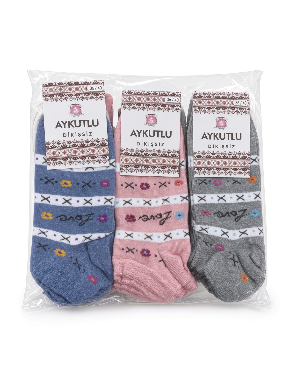 Aykutlu Assorti Love Çiçekli Kadın Dikişsiz Patik
