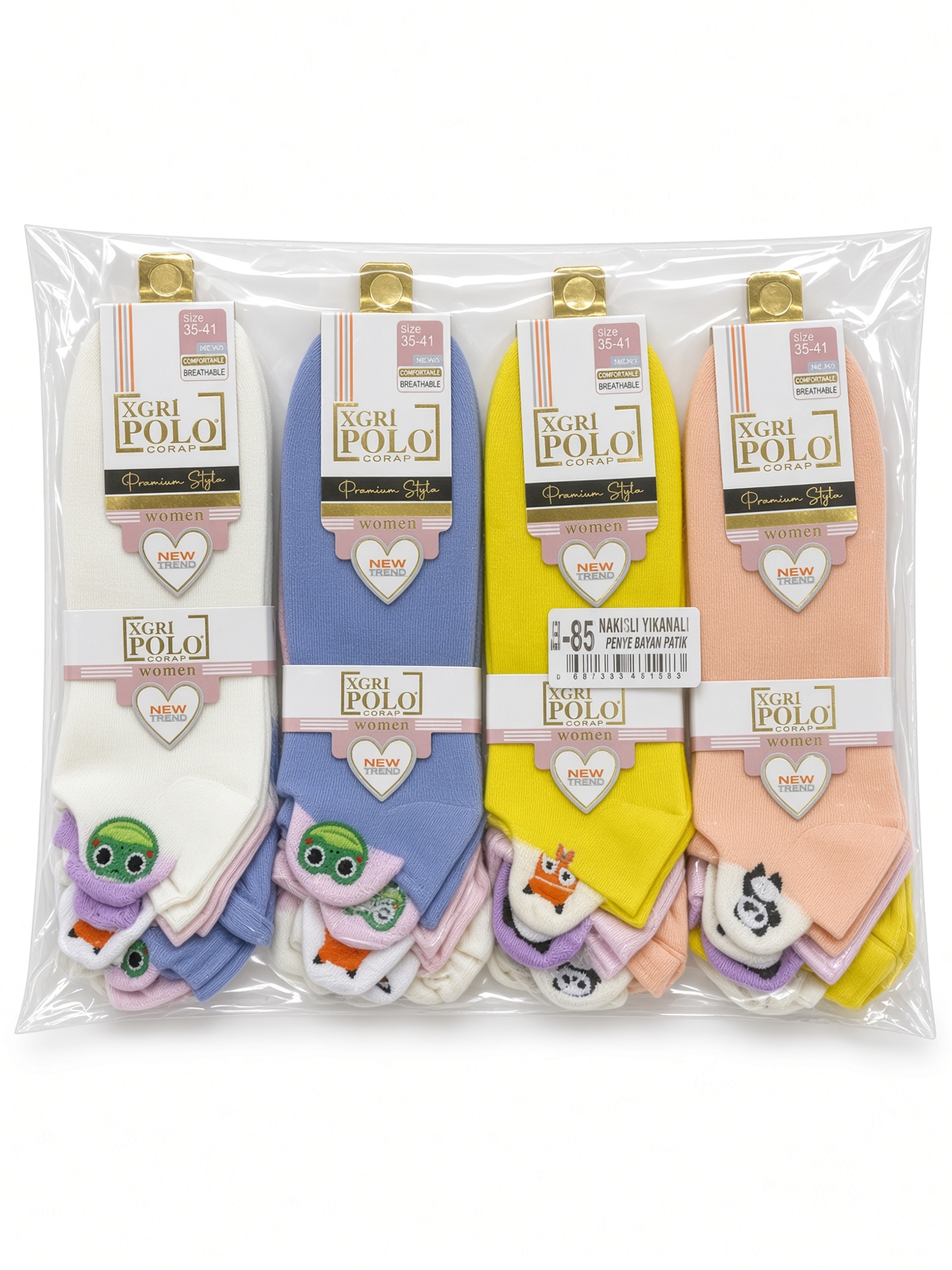Xgri Polo Assorti Nakışlı Penye Kadın Patik