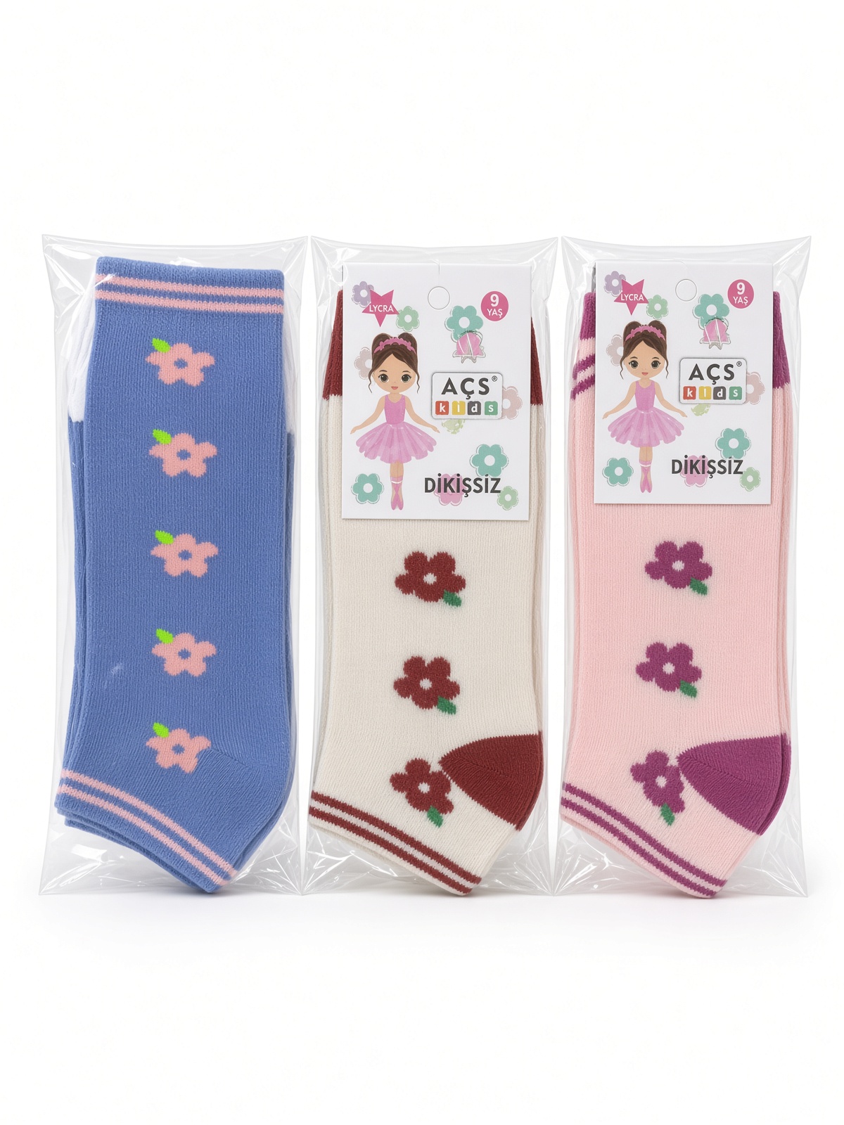 AÇS Kids Assorti Çiçekli Kız Çocuk Dikişsiz Çorap