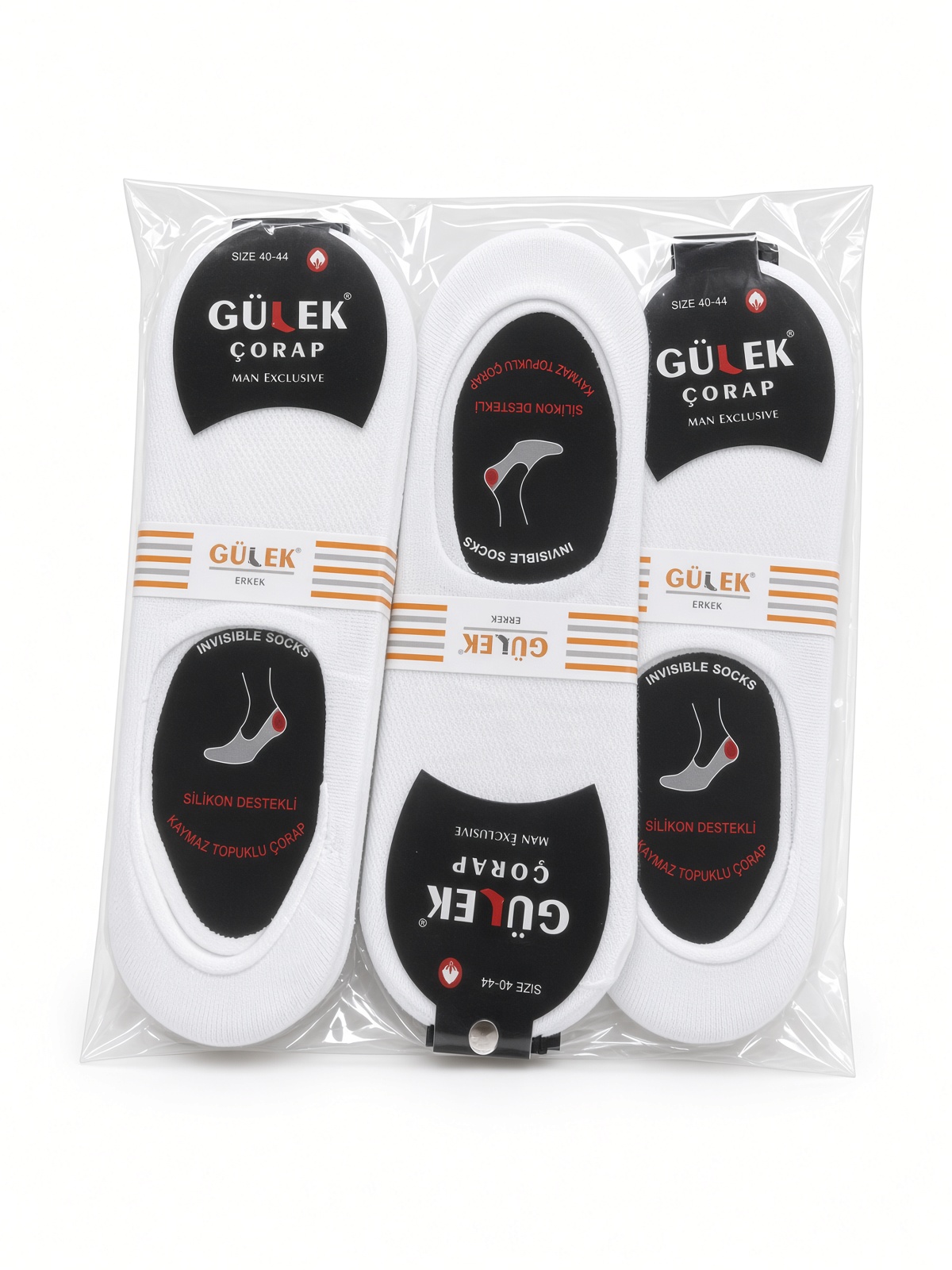 Gülek Beyaz Erkek Silikon Destekli Invisible Çorap