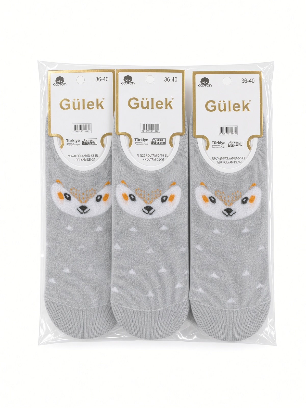 Gülek Gri Tilki Baskılı Kadın Invisible Çorap